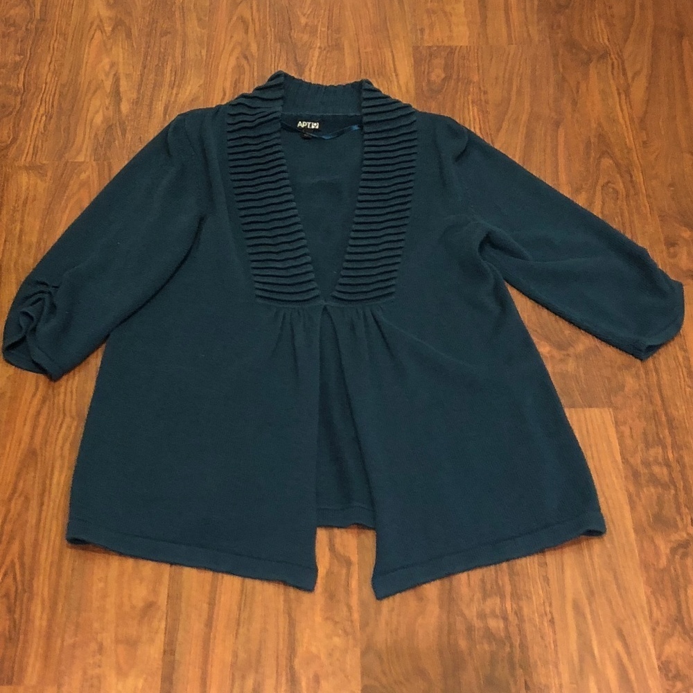⛱️Apt. 9 - Teal Open-Front Pleated Bib Cardigan Sweater - L